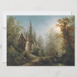 月の明るい夜のカントリー・チャペルと馬のライダー カード