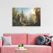 月の明るい夜のカントリー・チャペルと馬のライダー キャンバスプリント (インサイチュ (リビング))