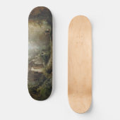 月の明るい夜のカントリー・チャペルと馬のライダー スケートボード (正面)