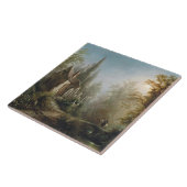 月の明るい夜のカントリー・チャペルと馬のライダー タイル (側面)