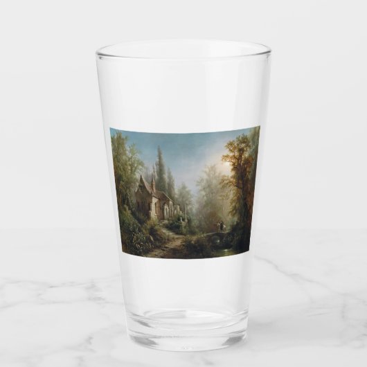 月の明るい夜のカントリー・チャペルと馬のライダー タンブラーグラス (正面)