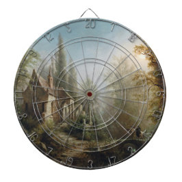 月の明るい夜のカントリー・チャペルと馬のライダー ダーツボード