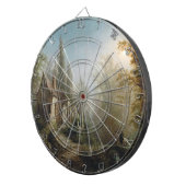 月の明るい夜のカントリー・チャペルと馬のライダー ダーツボード (正面右)