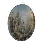 月の明るい夜のカントリー・チャペルと馬のライダー ダーツボード (正面左)