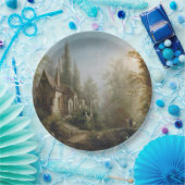 月の明るい夜のカントリー・チャペルと馬のライダー ペーパープレート (パーティー)