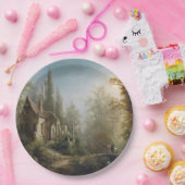 月の明るい夜のカントリー・チャペルと馬のライダー ペーパープレート (パーティー)