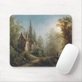月の明るい夜のカントリー・チャペルと馬のライダー マウスパッド (マウス)