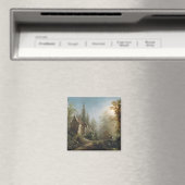 月の明るい夜のカントリー・チャペルと馬のライダー マグネット (インサイチュ (食洗機))