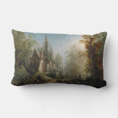 月の明るい夜のカントリー・チャペルと馬のライダー ランバークッション (裏面)