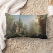 月の明るい夜のカントリー・チャペルと馬のライダー ランバークッション (ブランケット)