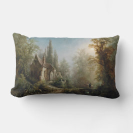 月の明るい夜のカントリー・チャペルと馬のライダー ランバークッション