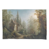 月の明るい夜のカントリー・チャペルと馬のライダー 枕カバー (正面左)