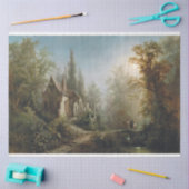 月の明るい夜のカントリー・チャペルと馬のライダー 薄葉紙 (クラフト)