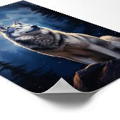 月の明るい夜のシベリア・ハスキー ポスター (角)