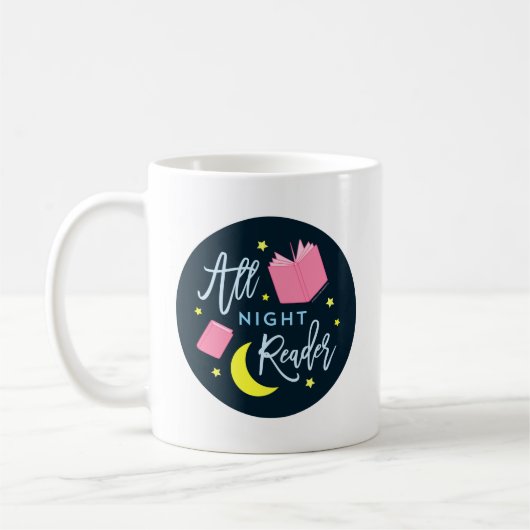 月の星とピンクの本を一晩中読む コーヒーマグカップ (左)