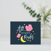 月の星とピンクの本を一晩中読む ポストカード (スタンド正面)