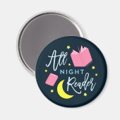 月の星とピンクの本を一晩中読む マグネット (正面/裏面)