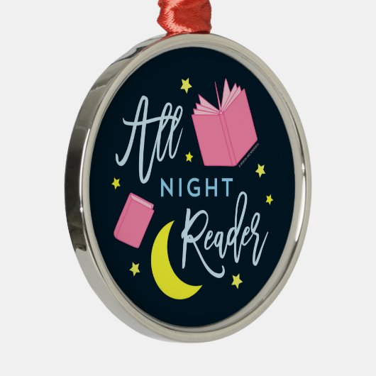月の星とピンクの本を一晩中読む メタルオーナメント (右)