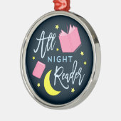 月の星とピンクの本を一晩中読む メタルオーナメント (左)