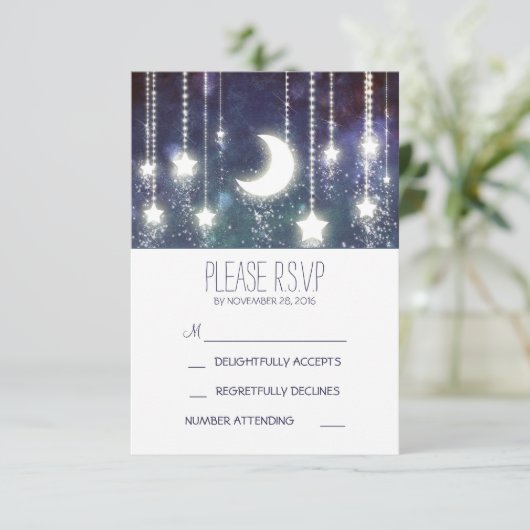 月の星と光の列の結婚式RSVPカード 出欠カード (スタンド正面)