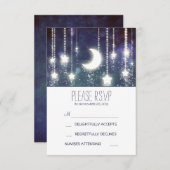 月の星と光の列の結婚式RSVPカード 出欠カード (正面/裏面)