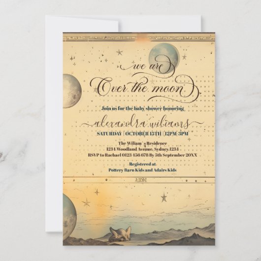 月の星の上の写真ブルーベビーシャワー 招待状 (正面)