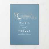 月の星の天の塵の青結婚の写真 三つ折り招待状 (カバー)