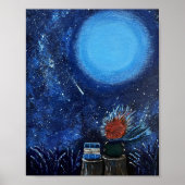 月の星の絵 ネイビーブルー 読書 ファインアート ポスター (正面)