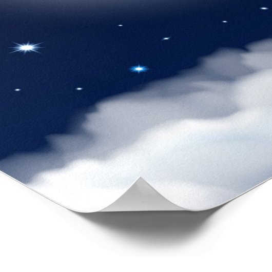 月の星の雲の夜空 ポスター (角)