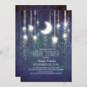 月の星及びひもライトブライダルシャワー 招待状 (正面/裏面)
