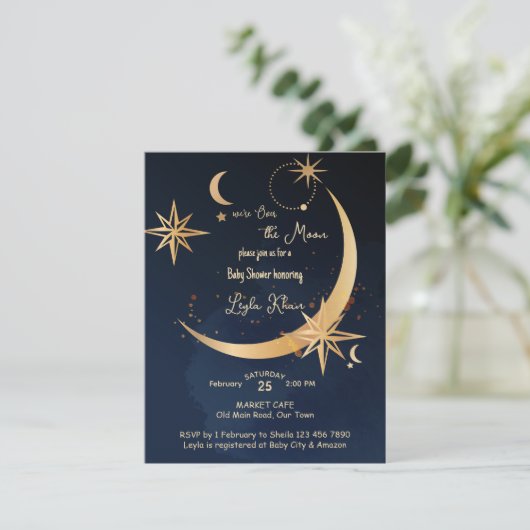 月の星空の夜のベビーシャワー 招待状 (スタンド正面)