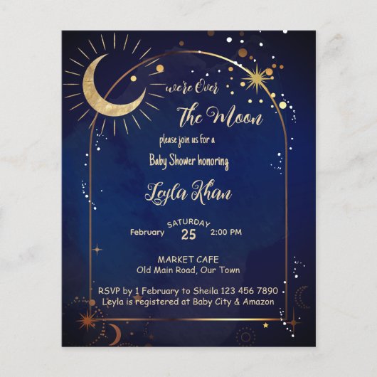 月の星空の夜の予算ベビーシャワーinvi (正面)