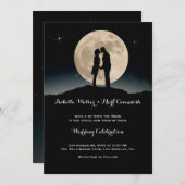 月の星空の夜結婚の 招待状 (正面/裏面)
