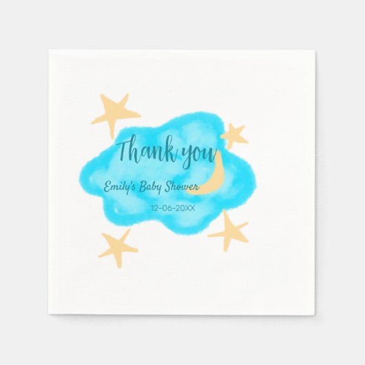 月の星雲の水の色ベビーシャワー追加の名前t スタンダードカクテルナプキン (正面)