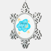 月の星雲の水の色ベビーシャワー追加の名前t スノーフレークピューターオーナメント (右)