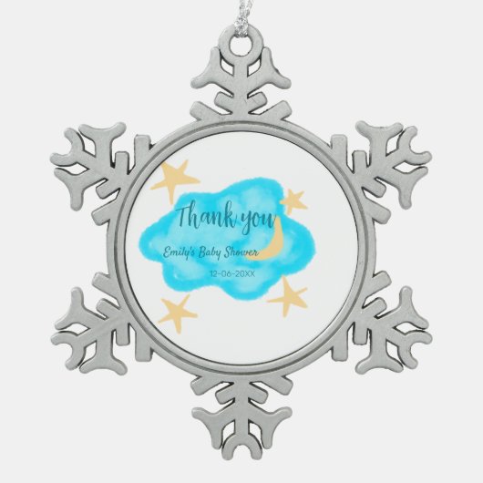 月の星雲の水の色ベビーシャワー追加の名前t スノーフレークピューターオーナメント (正面)