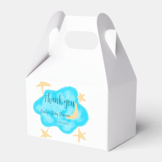 月の星雲の水の色ベビーシャワー追加の名前t フェイバーボックス (正面サイド)