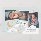 月の星雲3写真コラージュ青のアナウンスメント 案内状 (正面/裏面)