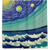 月の星（青と白） シャワーカーテン (正面)