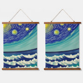 月の星（青と白） 吊り下げ型タペストリー (ダブル)