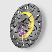 月の時計のハロウィーンの魔女 ラージ壁時計 (傾斜)