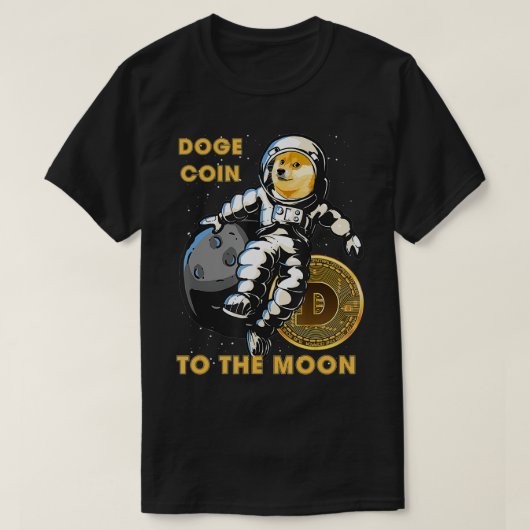 月の暗号ドージコインにドージコおもしろいイン Tシャツ (デザイン正面)