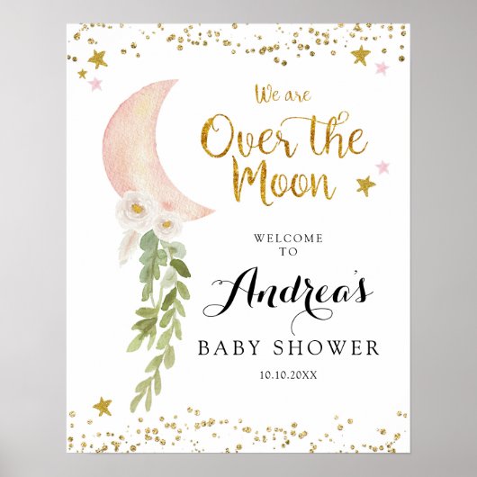 月の歓迎サインの上のピンク色のバルーン ポスター (正面)