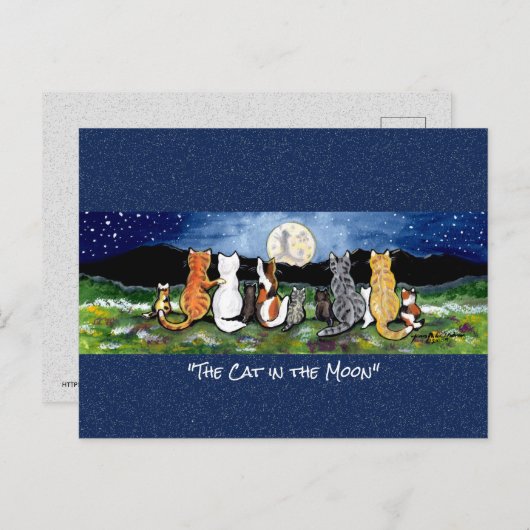 月の水に入ったお洒落猫の絵はがき ポストカード (正面/裏面)