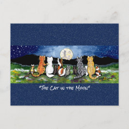 月の水に入ったお洒落猫の絵はがき ポストカード