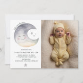 月の水のカラーカードでの誕生発表 案内状 (正面)