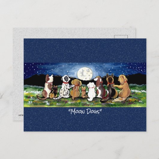 月の水の色お洒落の絵はがき内の犬 ポストカード (正面/裏面)