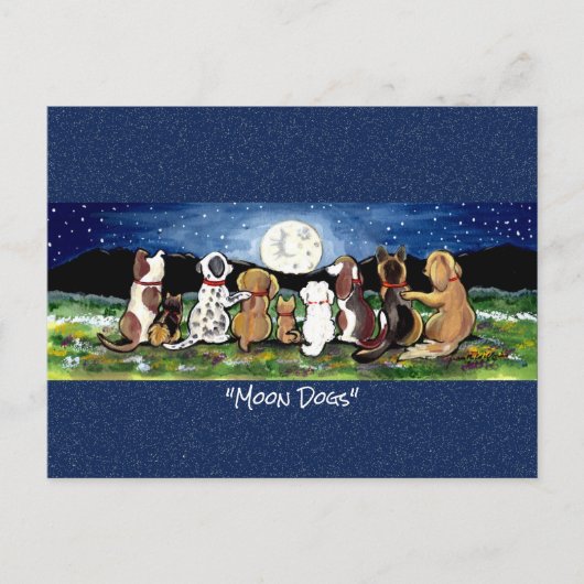 月の水の色お洒落の絵はがき内の犬 ポストカード (正面)