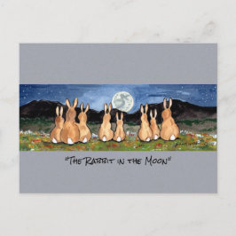 月の水の色のお洒落アートのウサギ ポストカード