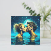 月の水キスをする反射のEtherealカップル カード (スタンド正面)